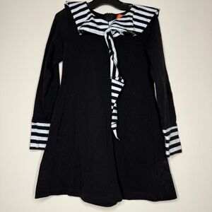 WEDNESDAY ADDAMS Halloween Costume Black Striped Goth Longsleeve Dress
